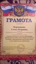 Грамота за вклад в развитие системы образования Колыванского района Новосибирской области в связи с празднованием дня воспитателя и всех дошкольных работников